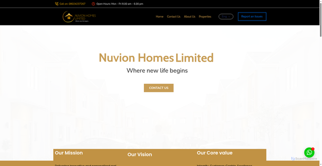 Security scan screenshot of https://nuvionhomes.com