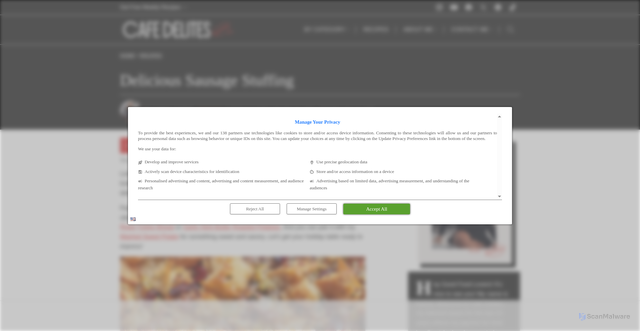 Security scan screenshot of https://cafedelites.com/sausage-herb-stuffing/
