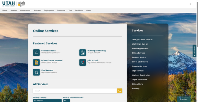 Security scan screenshot of https://www.utah.gov/services/