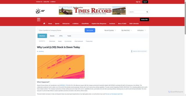 Security scan screenshot of http://business.times-online.com/times-online/article/stockstory-2025-10-28-why-lucid-lcid-stock-is-down-today
