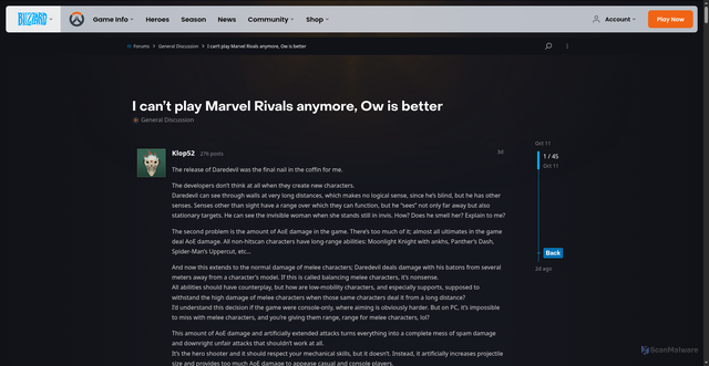 Security scan screenshot of https://us.forums.blizzard.com/en/overwatch/t/i-cant-play-marvel-rivals-anymore-ow-is-better/985965?page=2