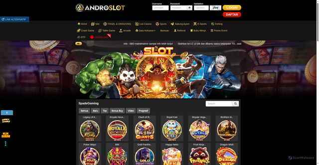 Security scan screenshot of https://androresmi.cam/desktop/game/slot/spadegaming