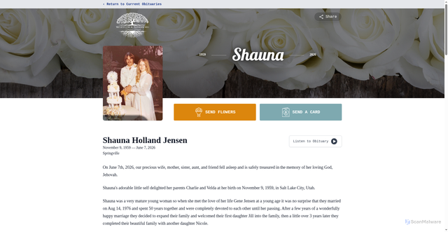 Security scan screenshot of https://www.wheelermortuaries.com/obituaries/shauna-jensen