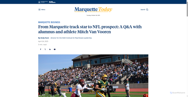 Security scan screenshot of https://today.marquette.edu/2025/04/from-marquette-track-star-to-nfl-prospect-a-qa-with-alumnus-and-athlete-mitch-van-vooren/