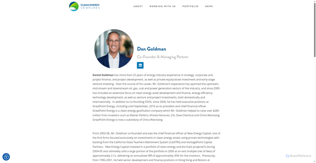 Security scan screenshot of https://cleanenergyventures.com/about/dan-goldman-managing-partner/
