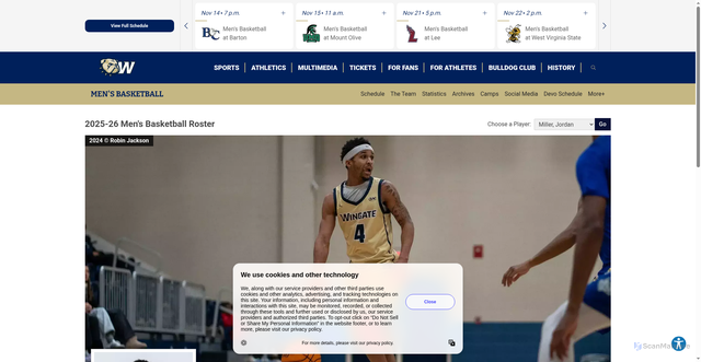 Security scan screenshot of https://wingatebulldogs.com/sports/mens-basketball/roster/jordan-miller/14114