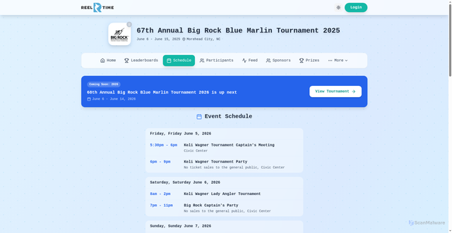 Security scan screenshot of https://www.reeltime.app/tournaments/the-big-rock/2025/schedules