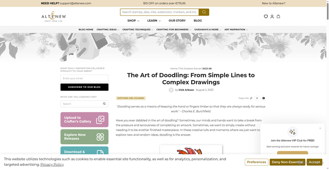 Security scan screenshot of https://altenew.com/blogs/the-creative-corner/the-art-of-doodling-from-simple-lines-to-complex-drawings?srsltid=AfmBOoo2lZNBXACE4REgM19l1kE5ZaSqjp21TqizIflfbGreDPsVx3cc