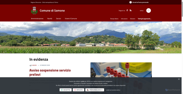 Security scan screenshot of https://www.comune.samone.to.it