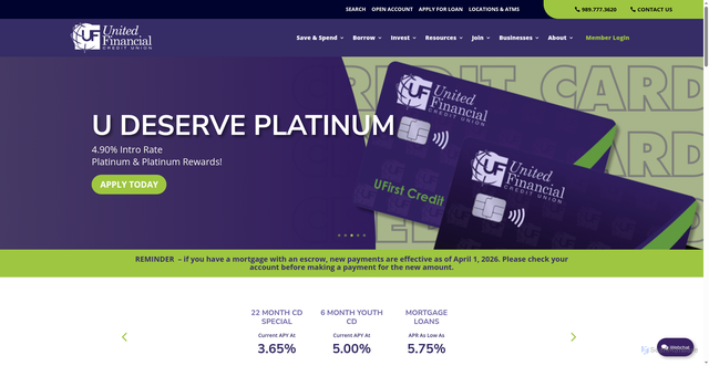Security scan screenshot of https://unitedfinancialcu.com/