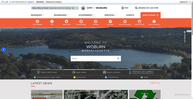 Security scan screenshot of https://woburnma.gov/