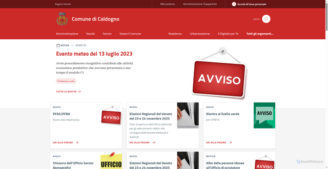 Security scan screenshot of https://www.comune.caldogno.vi.it/