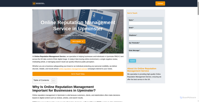 Security scan screenshot of https://onlinereputationmanagementservice.co.uk/near-me/greater-london-upminster/