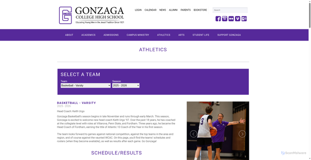 Security scan screenshot of https://www.gonzaga.org/team-detail?Team=194972
