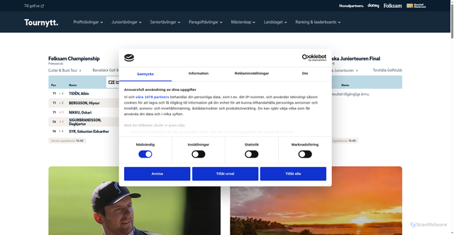 Security scan screenshot of https://tournytt.se/?utm_source=newsletter&utm_medium=email&utm_campaign=Tournytt_v39_2026&dt_id=fcd58f97-538d-4232-8bec-ce92f0c0cceb
