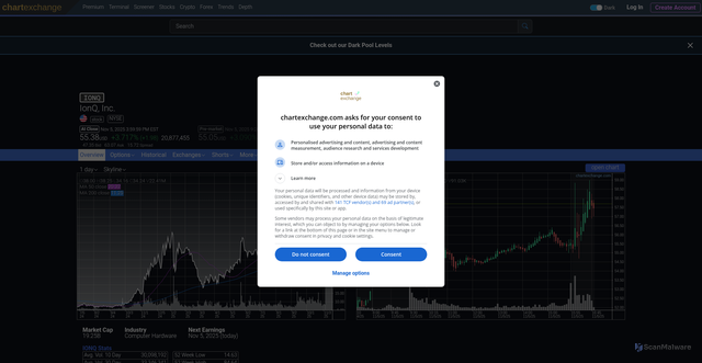 Security scan screenshot of https://chartexchange.com/symbol/nyse-ionq/