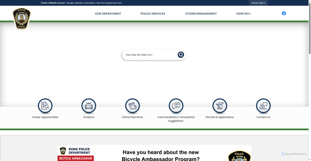 Security scan screenshot of https://romegapolice.gov/