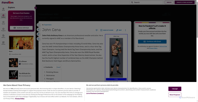 Security scan screenshot of https://fridaynightsd.fandom.com/wiki/John_Cena