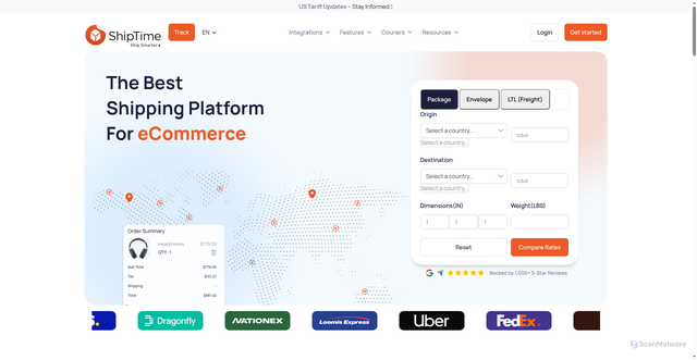 Security scan screenshot of https://shiptime.com/