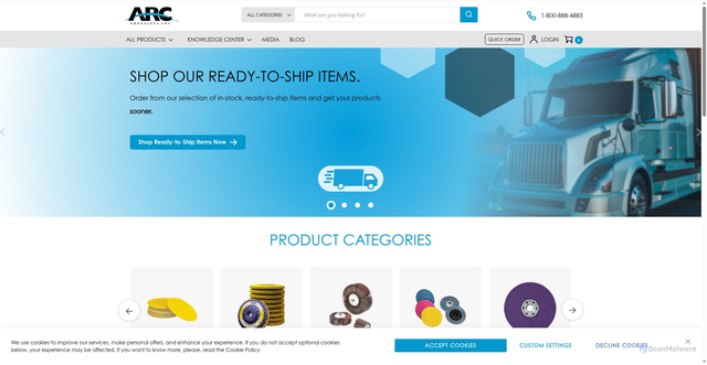 Security scan screenshot of https://arcabrasives.com