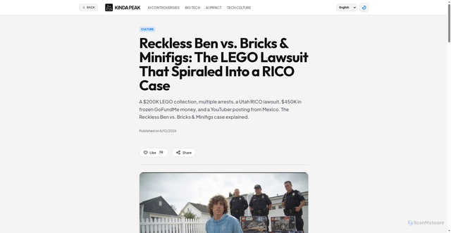 Security scan screenshot of https://kindapeak.com/blog/reckless-ben-bricks-minifigs-lego-rico/