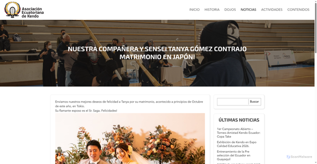 Security scan screenshot of https://kendoecuador.org/nuestra-companera-y-sensei-tanya-gomez-contrajo-matrimonio-en-japon/