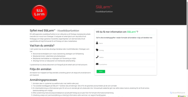 Security scan screenshot of https://slalarm.se