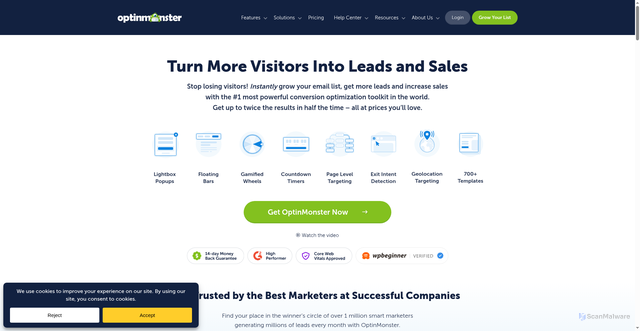 Security scan screenshot of https://a.optinmonster.com