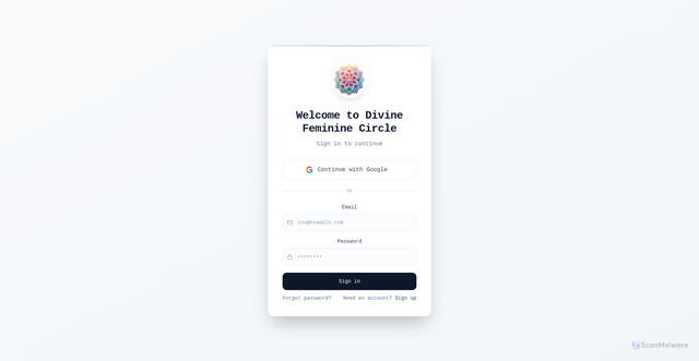 Security scan screenshot of https://divinefemininecircle.app/login