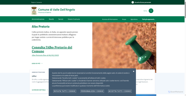 Security scan screenshot of https://www.comune.valledellangelo.sa.it/