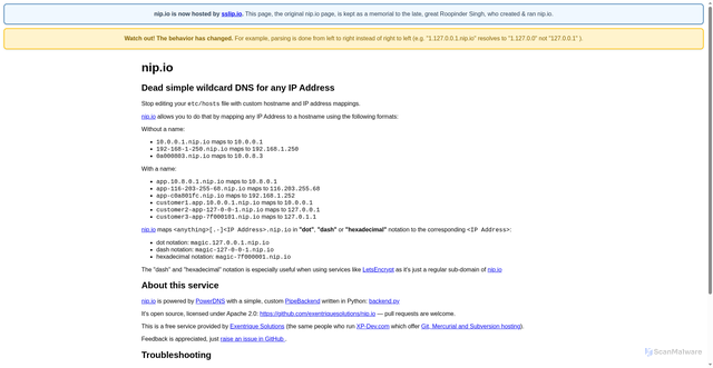 Security scan screenshot of https://nip.io