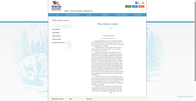 Security scan screenshot of https://resources.ohiohistory.org/ohj/browse/displaypages.php?display%5B%5D=0011&display%5B%5D=230&display%5B%5D=231