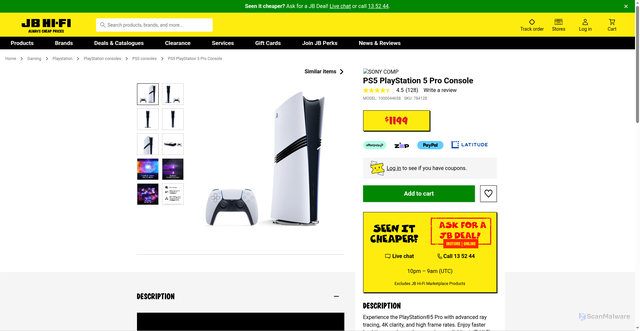 Security scan screenshot of https://www.jbhifi.com.au/products/ps5-playstation-5-pro-console