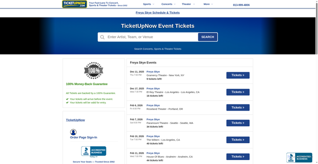 Security scan screenshot of https://www.ticketupnow.com/performers/freya-skye