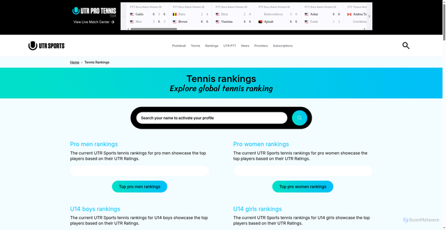 Security scan screenshot of https://www.utrsports.net/pages/rankings
