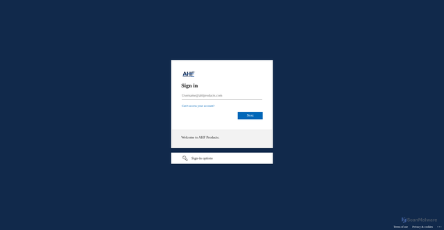Security scan screenshot of https://ahfproducts-my.sharepoint.com