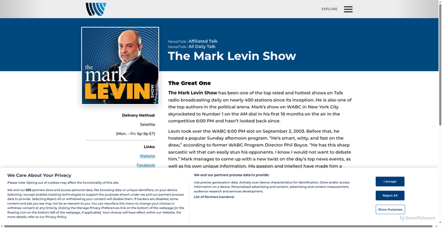 Security scan screenshot of https://www.westwoodone.com/programs/news-and-talk/affiliated/the-mark-levin-show/