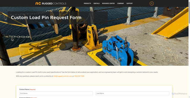 Security scan screenshot of https://rugged-controls.com/load-pin-quote-form/