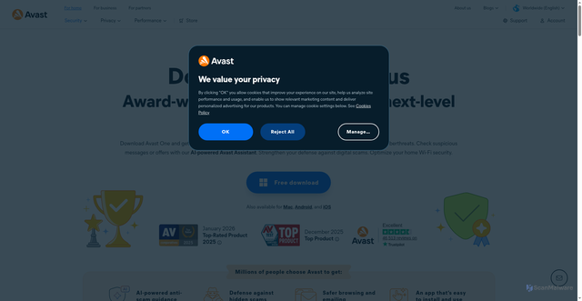 Security scan screenshot of https://www.avast.com/free-antivirus-download