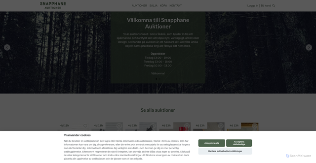 Security scan screenshot of https://www.snapphaneauktioner.se/