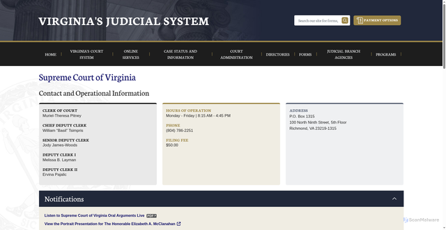 Security scan screenshot of https://www.vacourts.gov/courts/scv/home