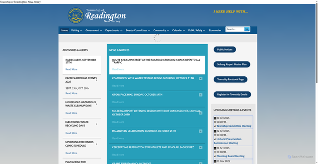 Security scan screenshot of https://readingtontwpnj.gov/