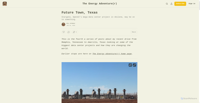 Security scan screenshot of https://billspindle.substack.com/p/future-town-texas