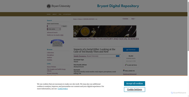 Security scan screenshot of https://digitalcommons.bryant.edu/honors_history/44/