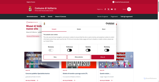 Security scan screenshot of https://www.comune.volterra.pi.it/