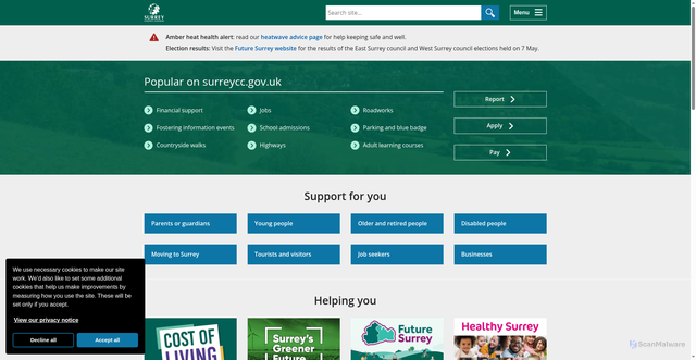 Security scan screenshot of http://www.surreycc.gov.uk
