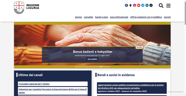Security scan screenshot of https://www.regione.liguria.it/