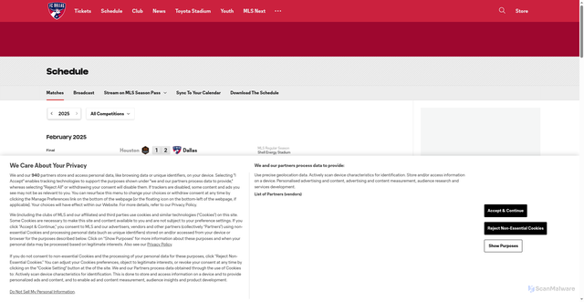 Security scan screenshot of https://www.fcdallas.com/schedule/matches
