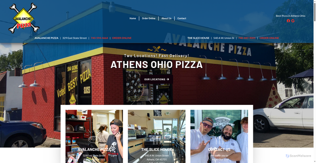 Security scan screenshot of https://avalanchepizza.net/