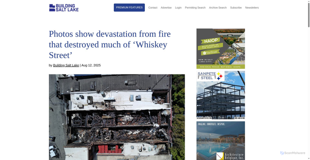Security scan screenshot of https://buildingsaltlake.com/photos-show-devastation-from-fire-that-destroyed-much-of-whiskey-street/